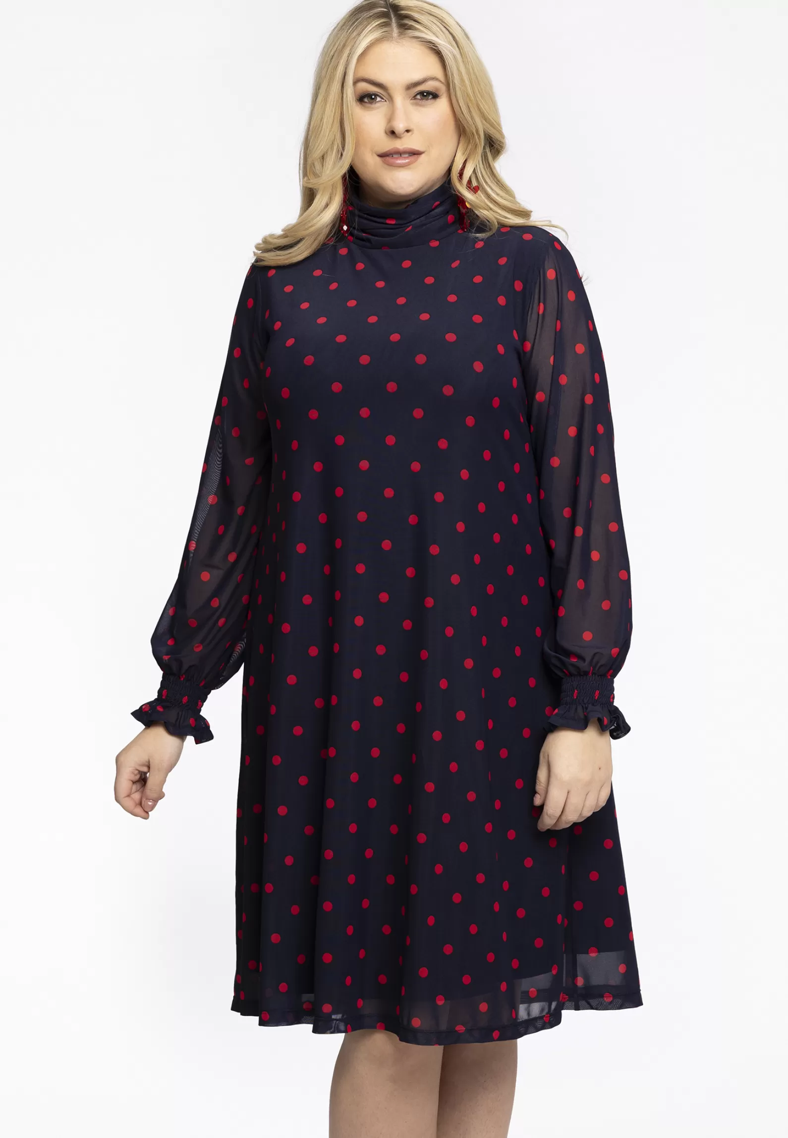 Store Dress A-Line Turtle Neck Dots Women Dresses