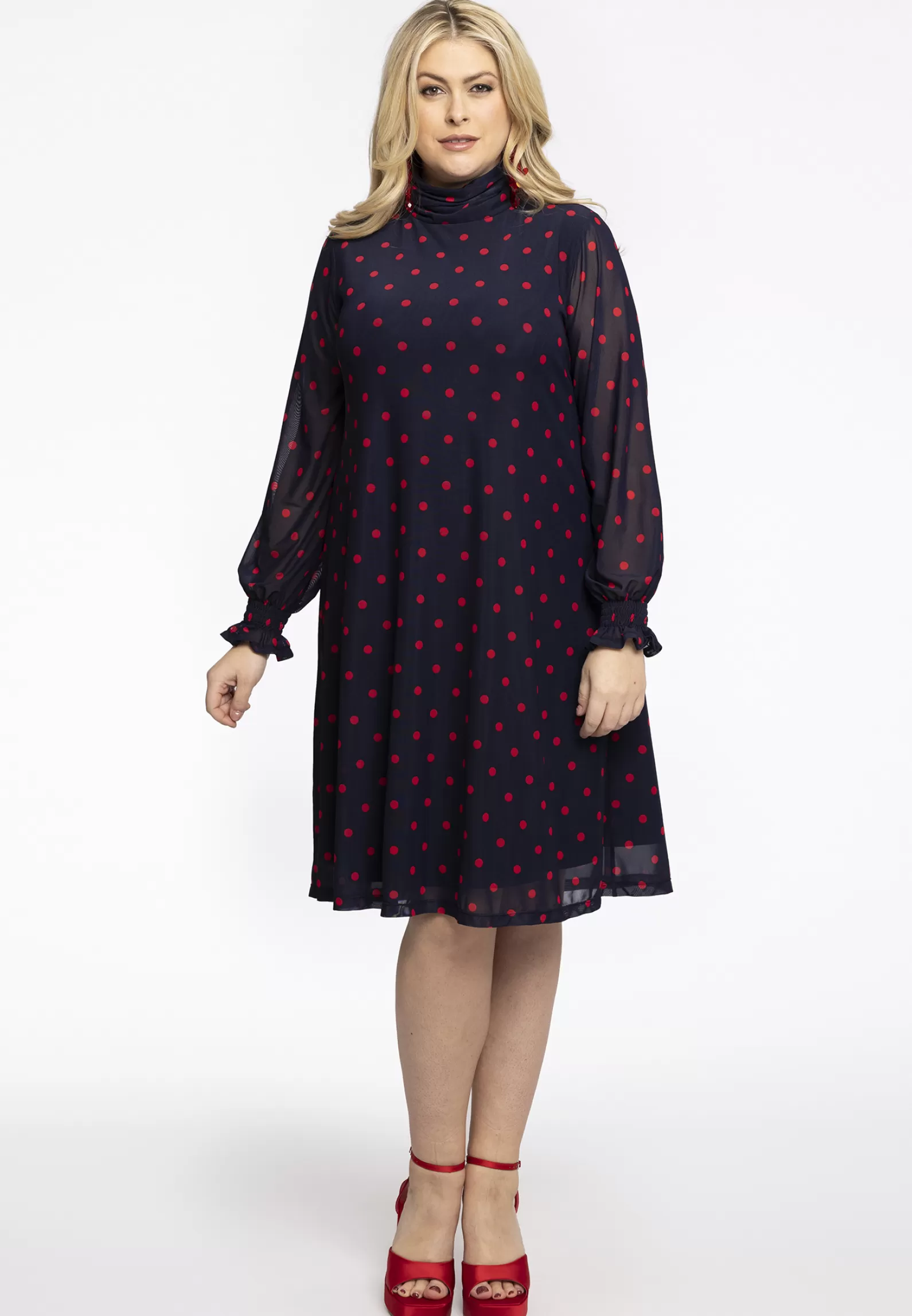 Store Dress A-Line Turtle Neck Dots Women Dresses